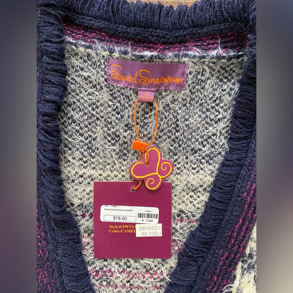 NWT sweet sinammon fringed cap sleeve cardigan sweater - Picture 6 of 6